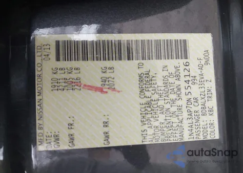 2013 Nissan Altima 2.5 Sl from USA, damaged, VIN 1N4AL3AP7DN554126